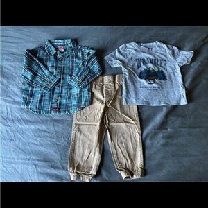 Wrangler Blue Plaid Shirt and Graphic Tee Set